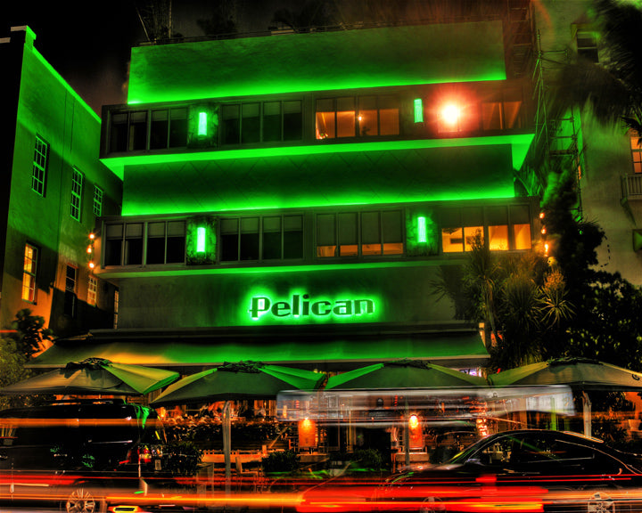 Pelican Hotel Miami Beach Ocean Drive Night Photography Print By Roman Gerardo