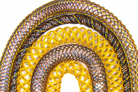 yellow copper black and blue colored wires medical braids herringbone diamond patterns