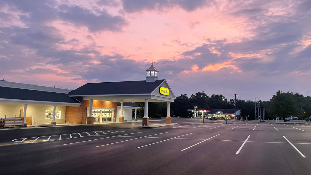 building with pink sky