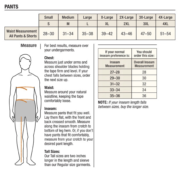 Mens Large Pants Size Chart