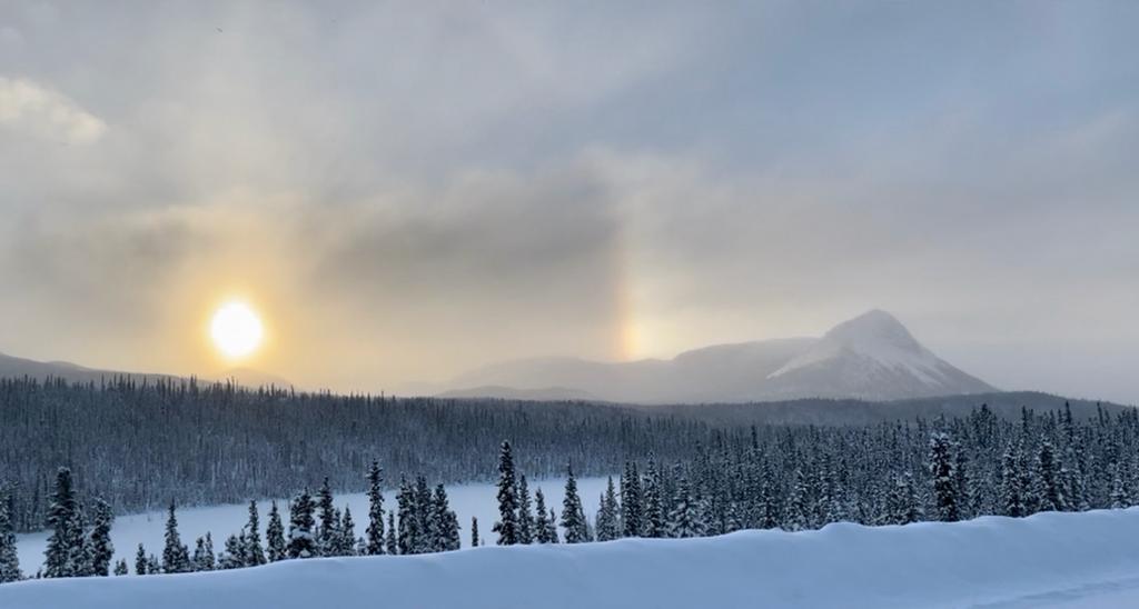 Snowy Yukon Scenery with sun dog