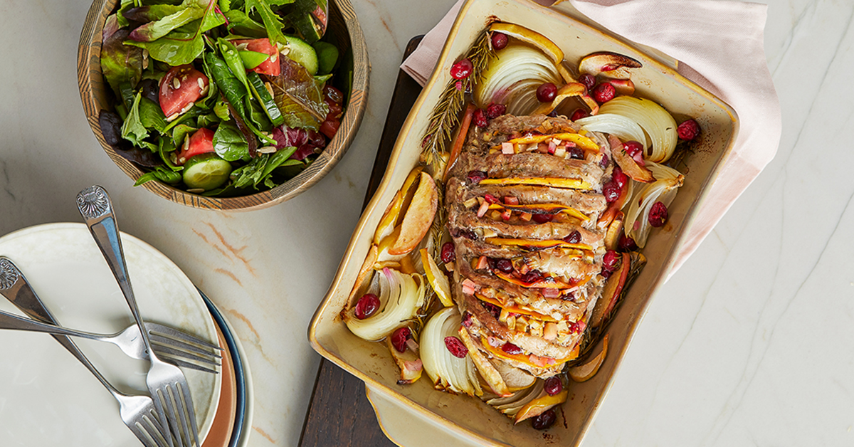 Stuffed Pork Roast with Cranberries, Apples, and Onions