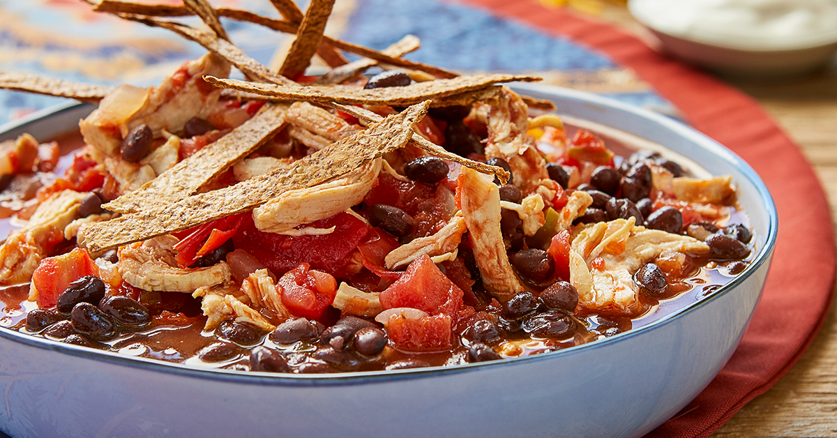 Tortilla Soup with Black Beans and Chicken