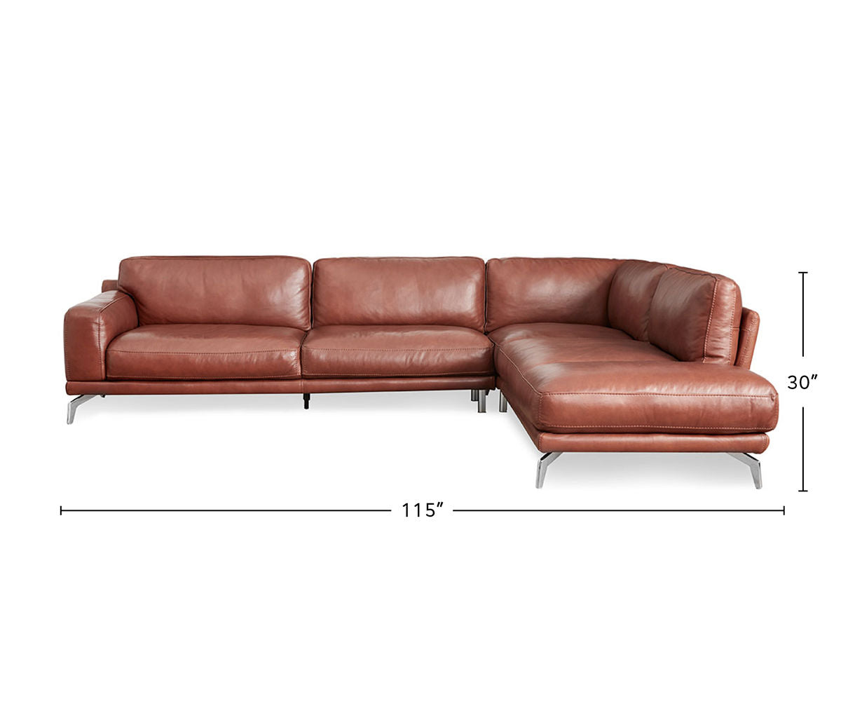 Peruna Leather Right Sectional dimensions