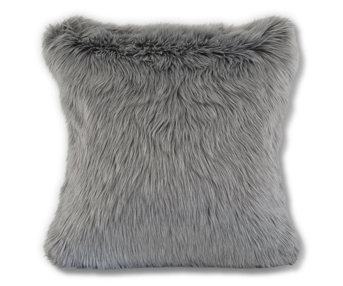 gray mongolian fur pillow