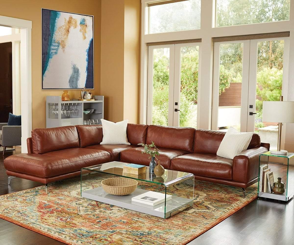 honey brown leather sectional sofa