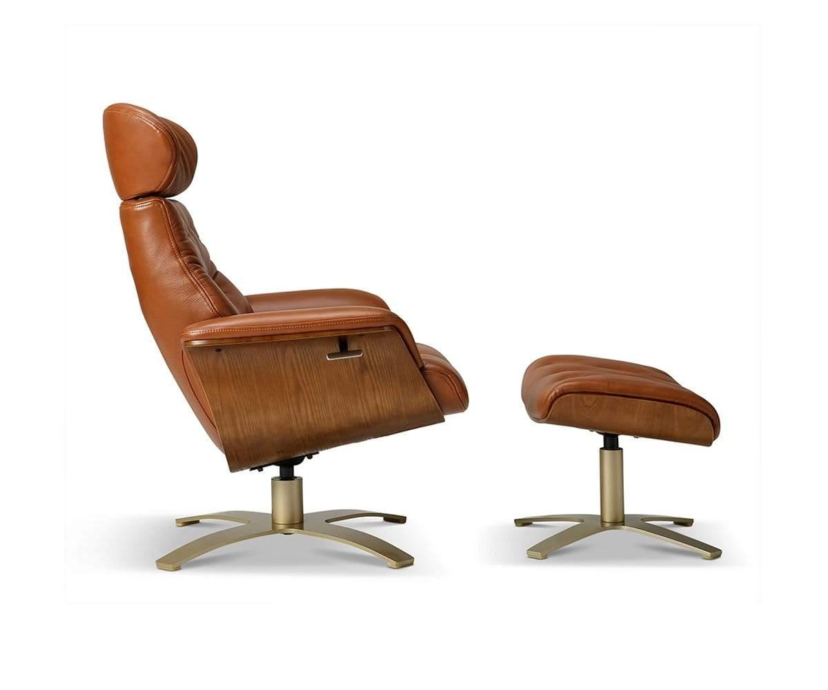 Amala Brown Leather Reclining Swivel Chair With Adjustable Headrest And  Ottoman