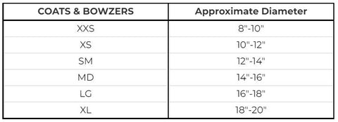 Coats and Bowzers Size Chart
