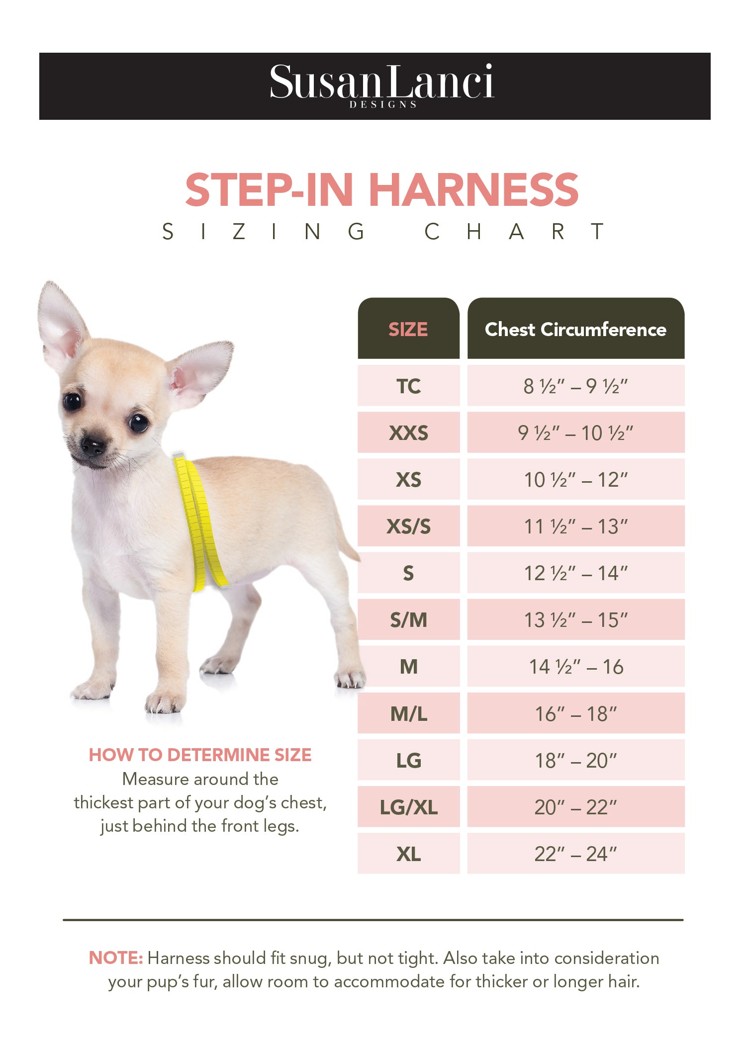 Step In Harness Size Chart