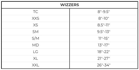 Wizzers Size Chart