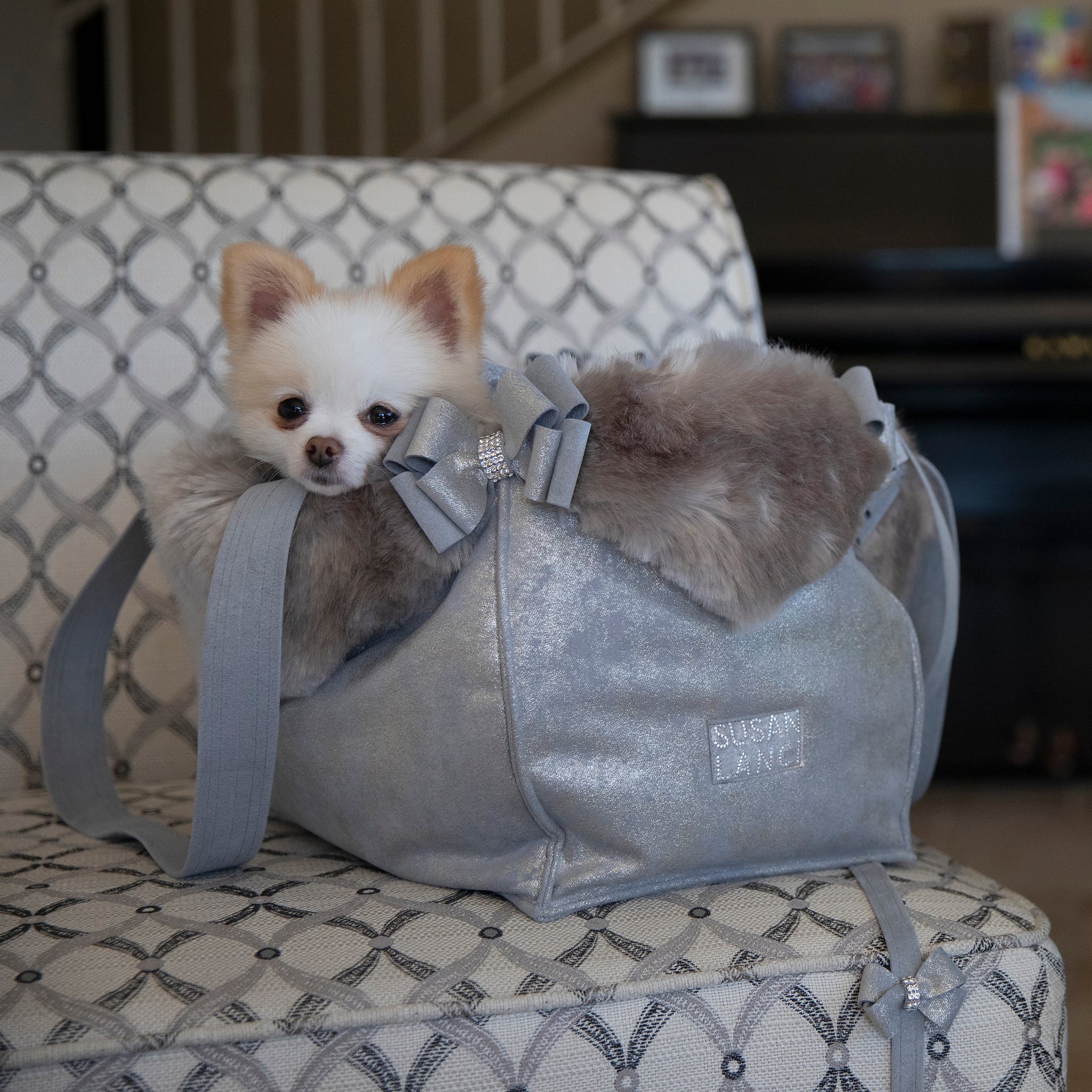 Platinum Glitzerati Dog Carrier Designer Bags | Susan Lanci Designs