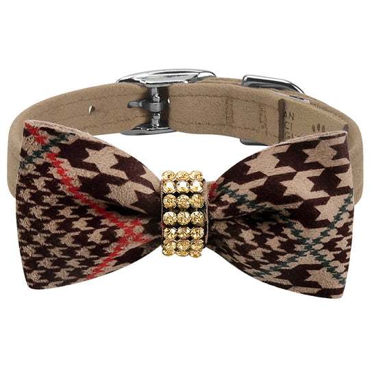 Brown - Designer LV Bowtie Cat Collar Pu Leather - Pet Supply Mafia