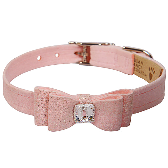 Glizerati Nouveau Bow Luxury Dog Collar by Susan Lanci - Puppy Pink