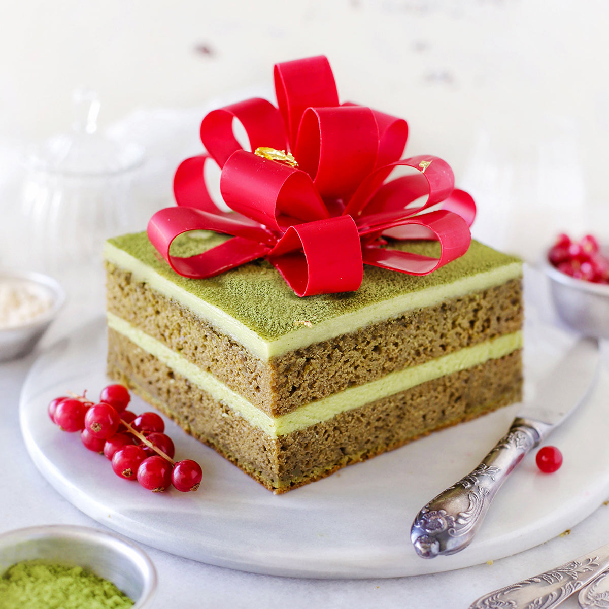 Matcha, pistachio and cherry mousse cake - In Love With Cake