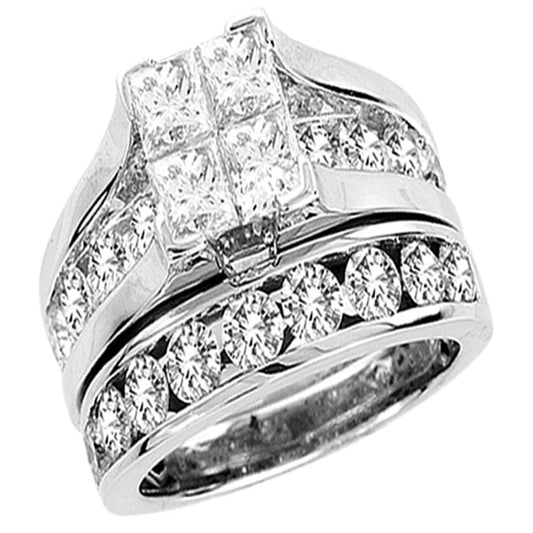 Glitz Design Princess Cut Wedding Rings Set for Women 14K White Gold Quad  Illusion 1.80 ct tw (I-J/I1-I2)