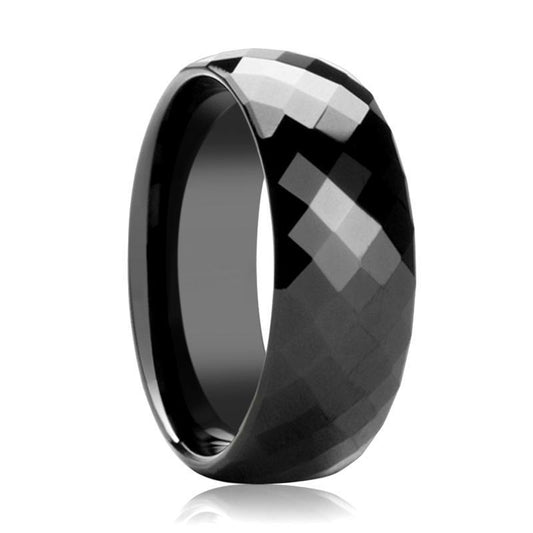 Tungsten Ring Black Shiny Polished Domed Wedding Band w/ Silver Stripe –  Monica Jewelers
