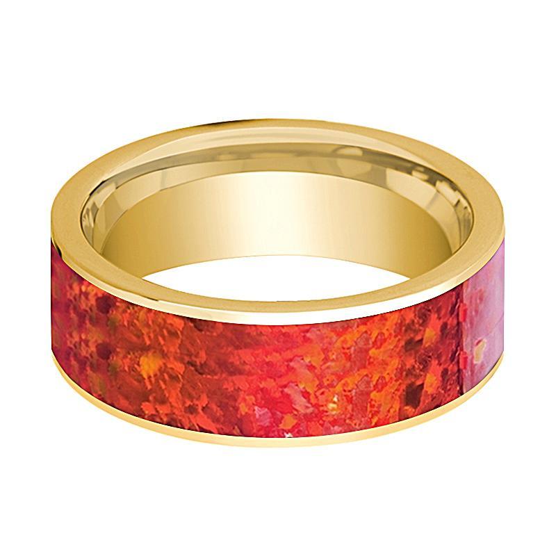 Mens Wedding Band 14K Yellow Gold With Red Opal Inlay Flat Polished De   2 2f1f7687 62a0 4d58 9159 E67ef87ec1ab 