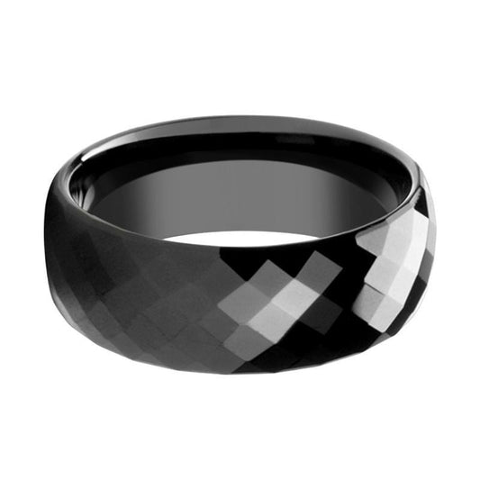Tungsten Ring Black Shiny Polished Domed Wedding Band w/ Silver Stripe –  Monica Jewelers