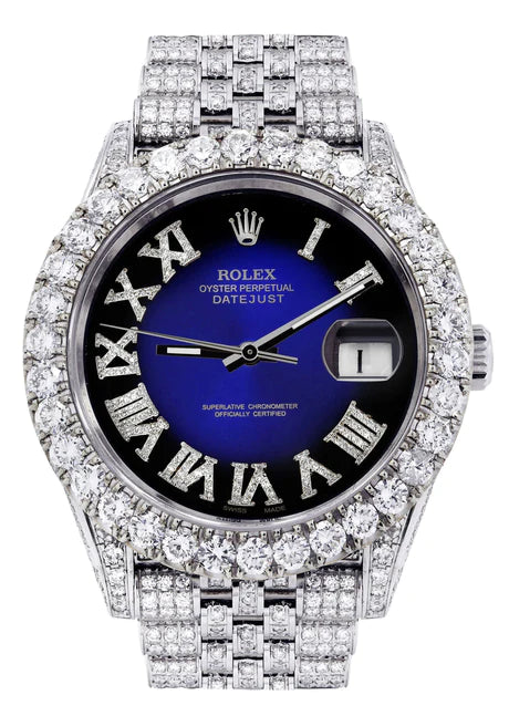 Diamond Iced Out Rolex Datejust 41 | Carats Diamonds | Custom Bl – Monica Jewelers