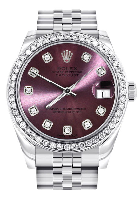 Diamond Rolex Watch | Diamond Bezel | 31MM | Purple Diamond Dial | Jubilee Band