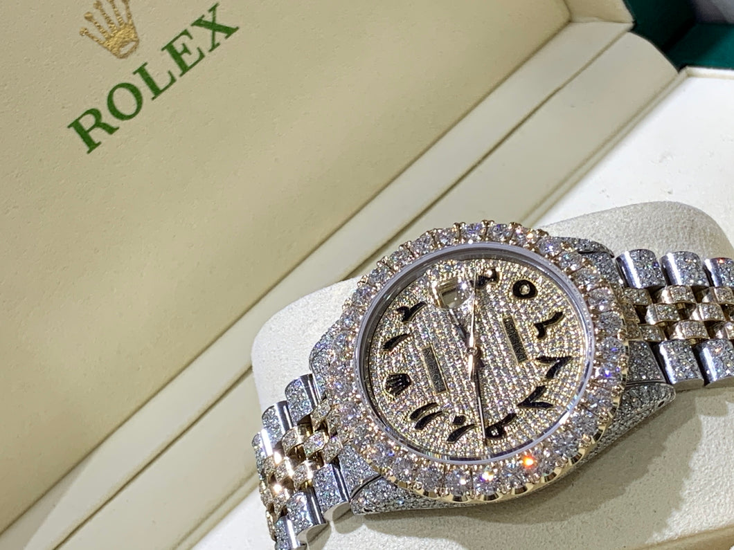 iced out rolex with arabic numerals