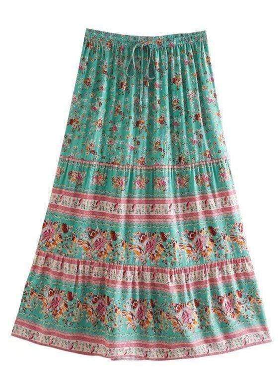 KIKI Midi Skirt - Green | Boho Gypsy Skirts Online | BOHEME JUNCTION