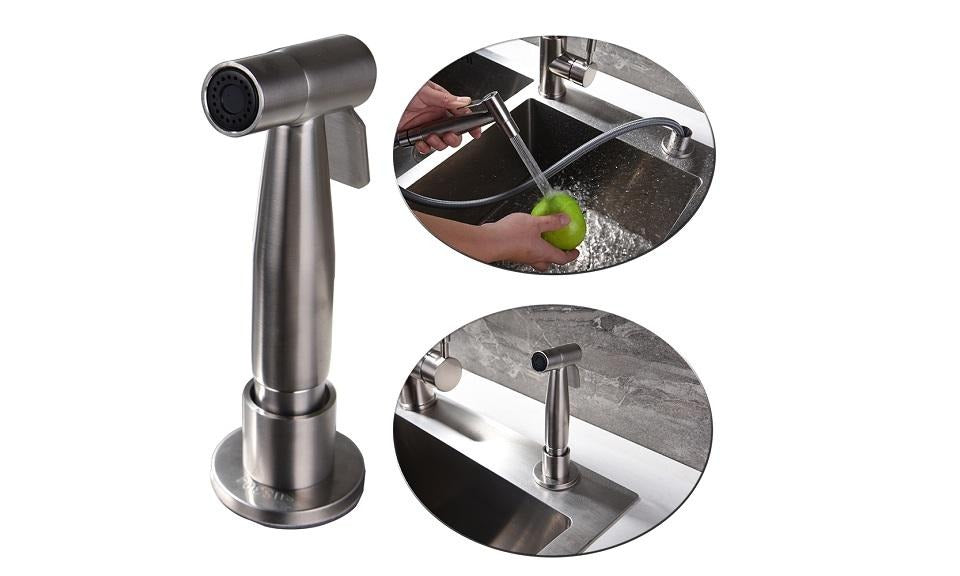 commercial kitchen sink with sprayer