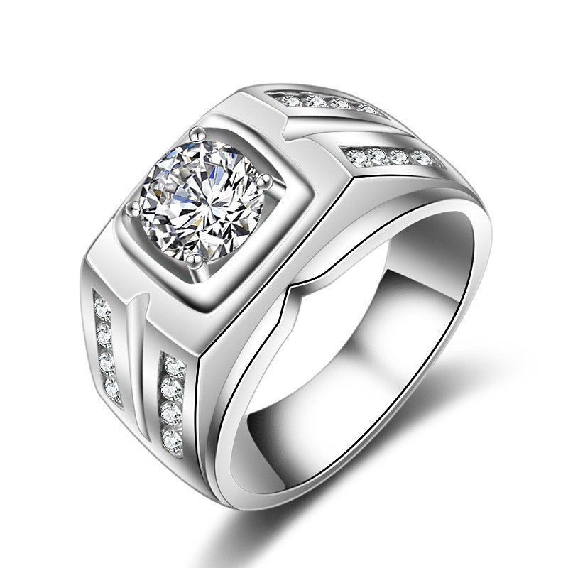Sterling Silver wedding Rings with large Cubic Zircon men engagement r ...