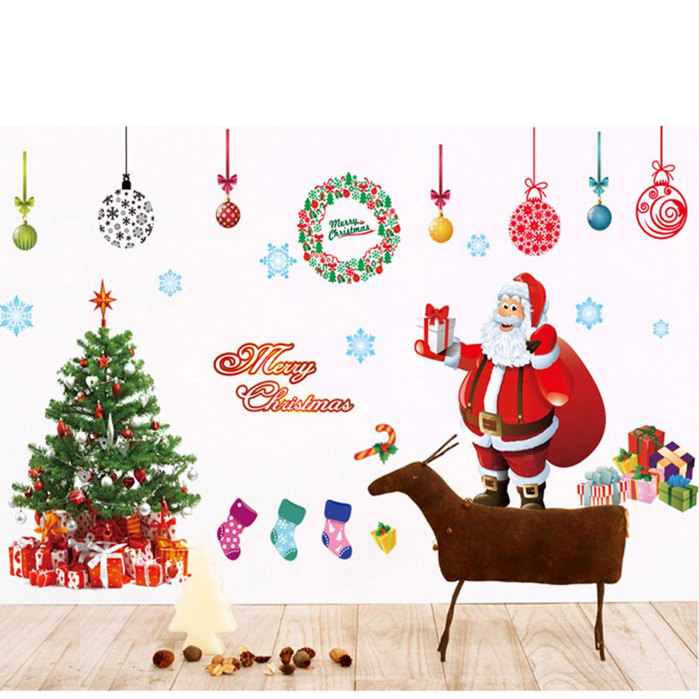 Merry Christmas Snowflake Santa Claus Xmas Tree Wall Sticker ...