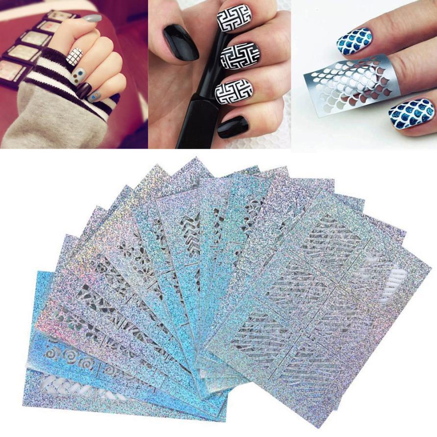 24 Sheets Hollow Irregular Grid Stencil Reusable Nail Stickers Sparklingselections 3429