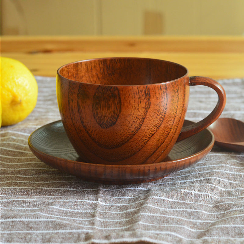 200ML Wooden Espresso Coffee Cup Jujube Wood Milk Mug+Spoon+cup saucer