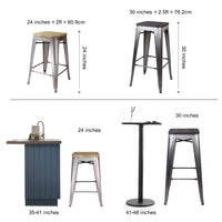GIA Gunmetal 30 Inch Metal Stool with Wooden Seat - Weight Capacity of 300+ Pounds - Ready to Use - Extra Durable and Stackable