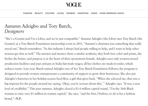 Autumn Adeigbo Tory Burch American Vogue November 2020