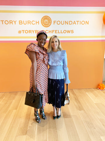 Fashion designers Tory Burch and Autumn Adeigbo meet at Tory Burch fellowship workshop 2019.