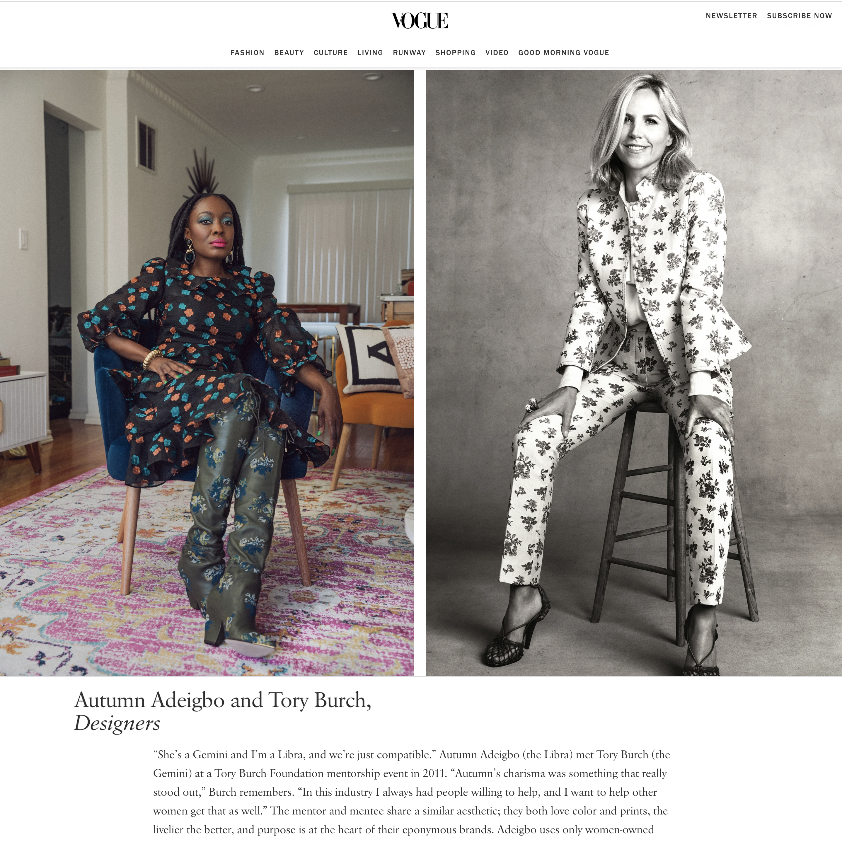 Autumn's November 2020 American Vogue Feature with Tory Burch – Autumn  Adeigbo