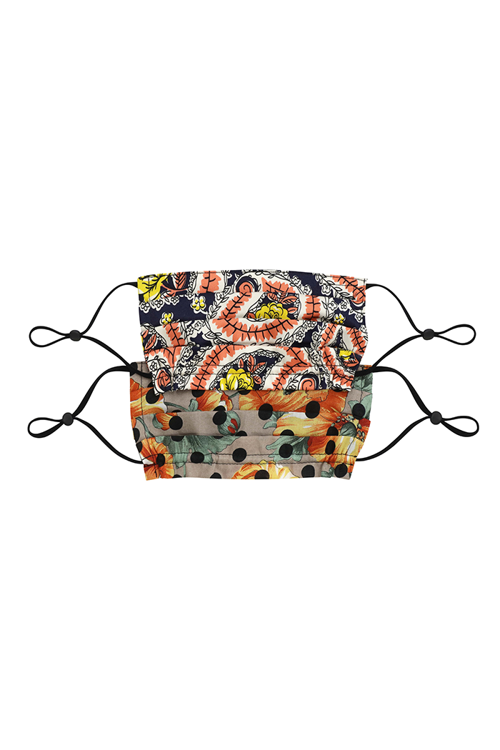 Floral Polka Dot and Blue, Orange & Yellow Paisley Face Masks, Set of 2