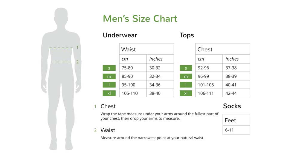 Boody Men Size Chart