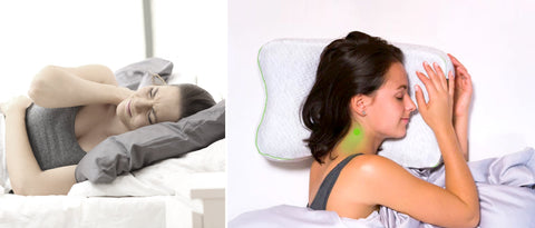 Women sleeping on a regular pillow versus the BLACKROLL Recovery Pillow