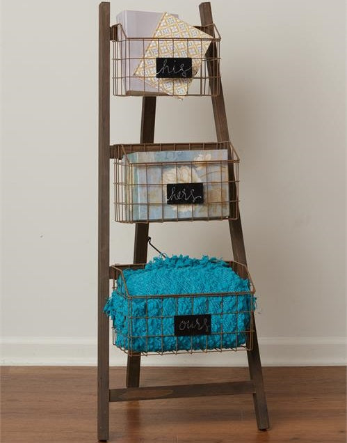 Featured image of post Ladder Shelf With Baskets - Rustic wood and galvanized zinc finish metal 4 basket leaning ladder shelf.