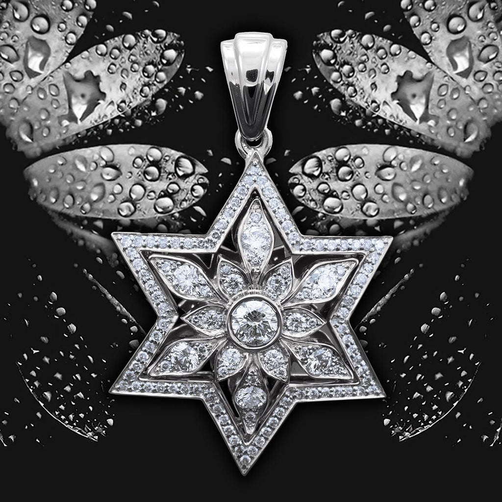 Star of David Diamond necklace White Gold 14K 108 Diamonds