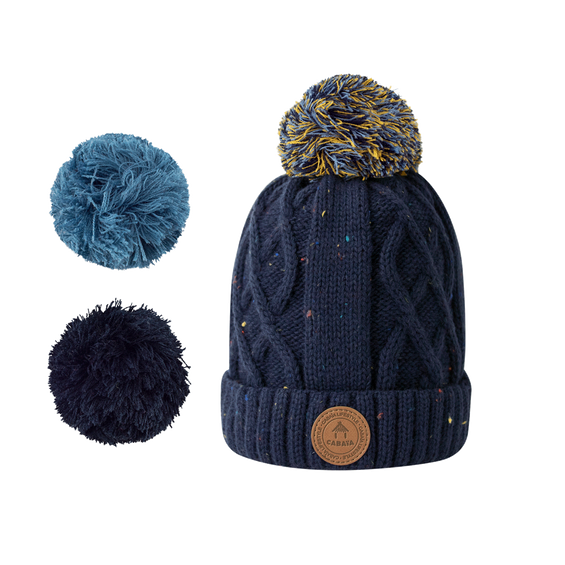 Cabaia Bonnet A Pompons Bebe 0 6 Mois Jus De Pomme Navy Polaire Cabaia