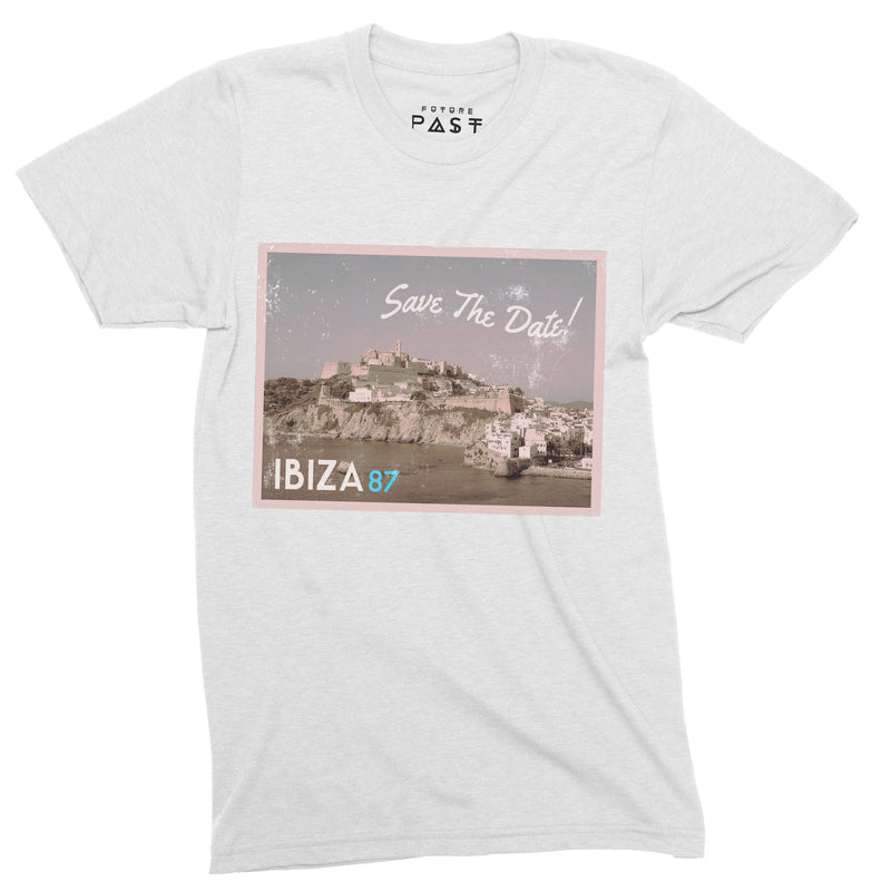 Ibiza 87 Save The Date Postcard T-Shirt / White – Future Past Clothing