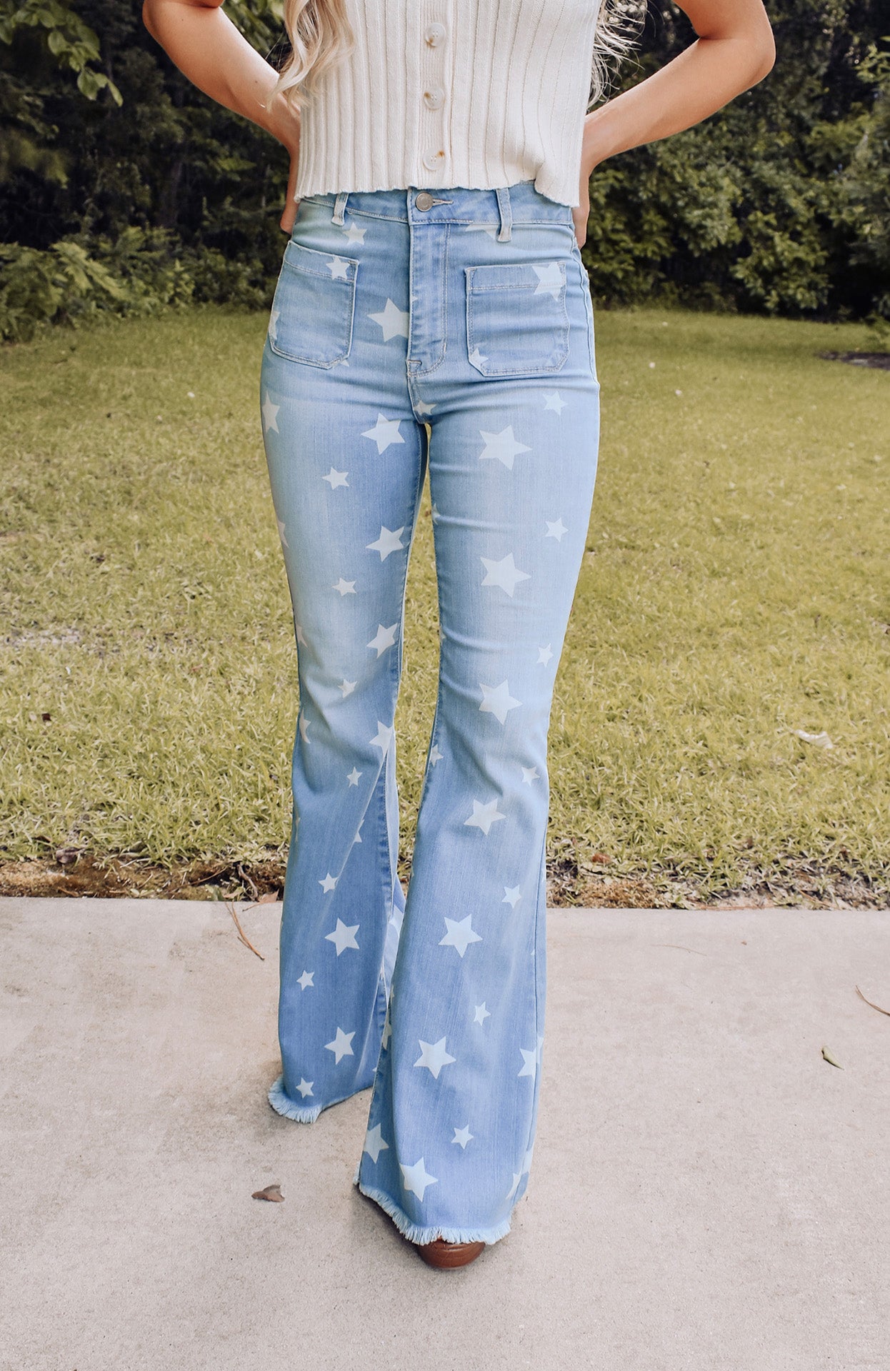 star print denim