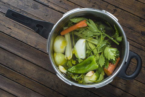 homemade bone broth and veggie broth