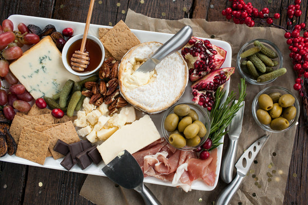 healthy harvest holiday cheese and olive board