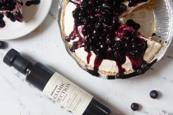no bake cheesecake with balsamic blueberry compote