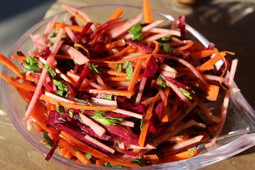 apple beet carrot slaw with mint-cumin vinaigrette - seasonal fall dishes 