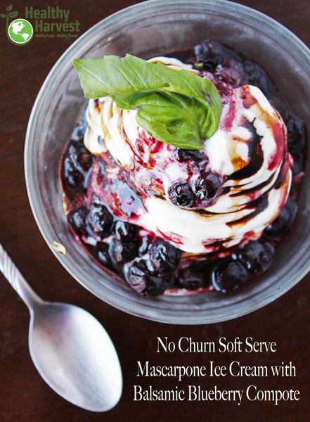 no churn mascarpone ice cream with balsamic blueberry compote