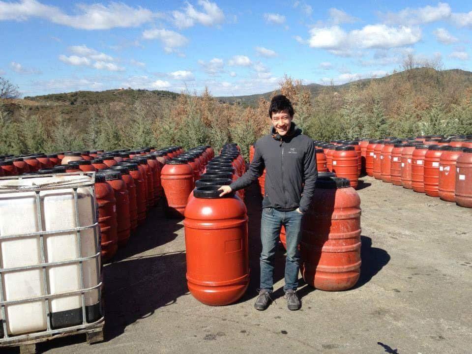 Jake with olive barrels in Sparta