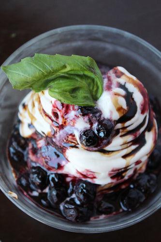 No-churn mascarpone ice cream with blueberry balsamic compote